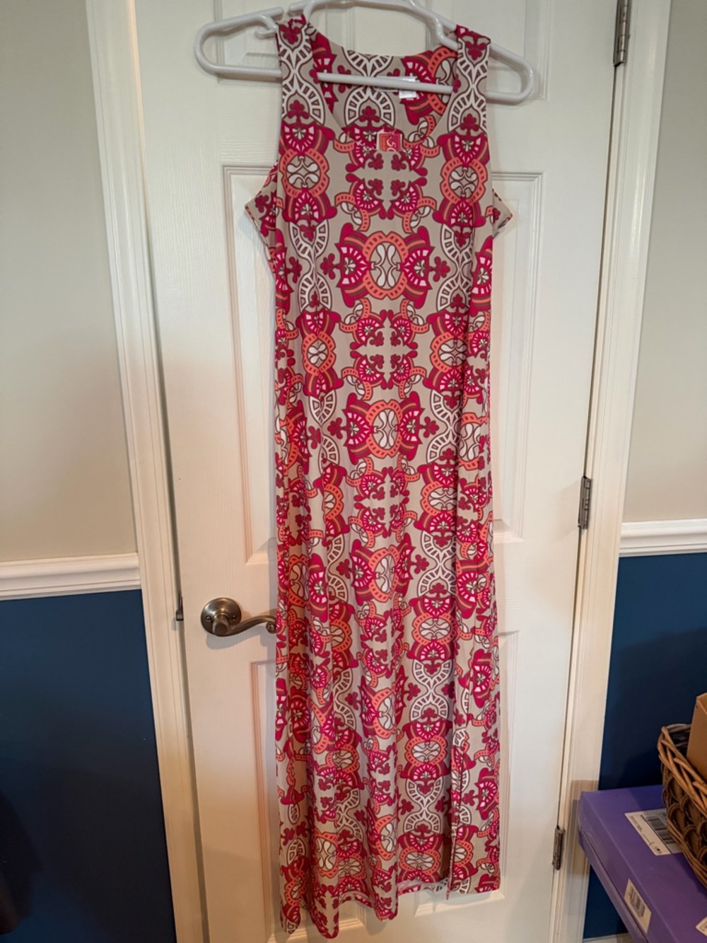 All For Color Pink and White Patterned Maxi Dress